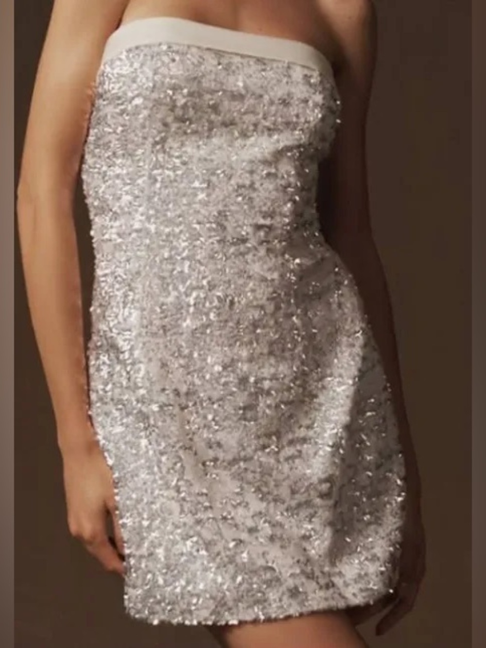 Anthropologie Silver Sequin Strapless Mini Dress